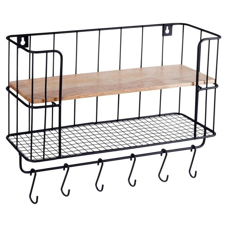 Vilde, półka ścienna z wieszakami, metalowa, 41-12-25,5 cm