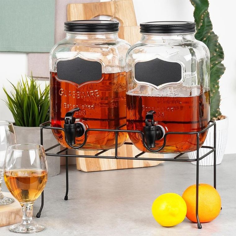 Vilde, słój do napojów z kranikiem i stojakiem, czarny, 2-4l, 3 elementy