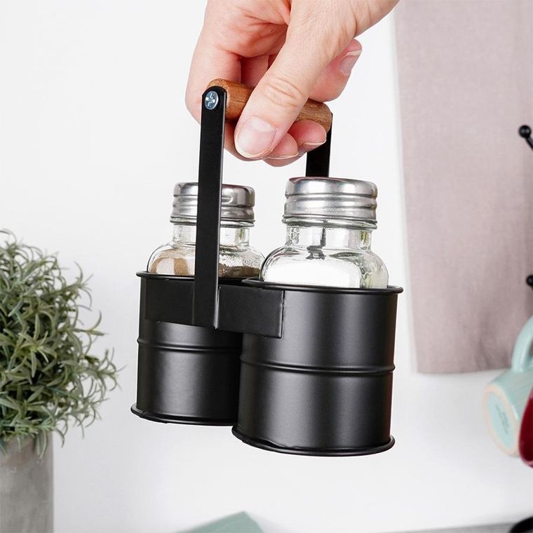 Vilde, solniczka i pieprzniczka ze stojakiem, 3 el.