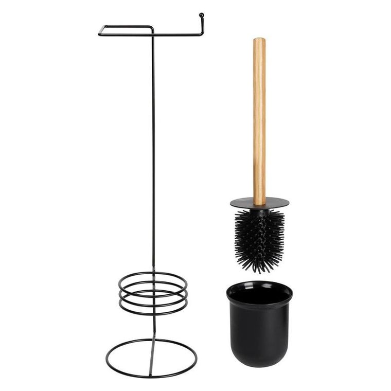 Vilde, stojak na papier toaletowy, ze szczotką, czarny, 53 cm