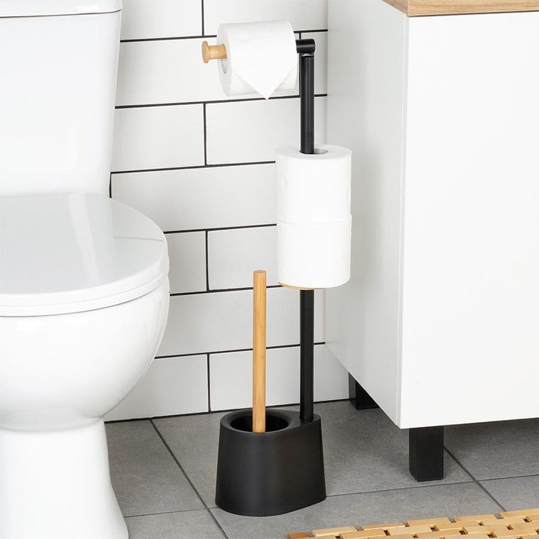 Vilde, stojak na papier toaletowy ze szczotką, czarny, 66 cm
