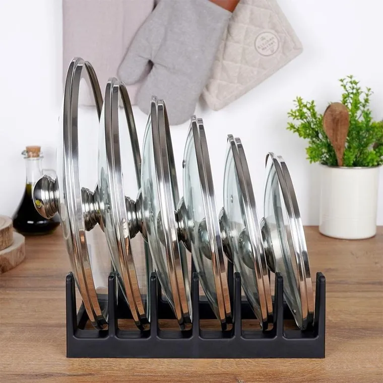 Vilde, stojak na pokrywki i talerze czarny, 28-15-9 cm