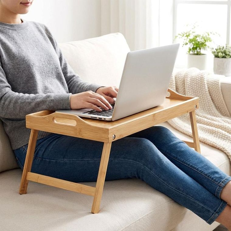 Vilde, stolik śniadaniowy 2w1, bambusowy, składany, 50-30-24,5 cm