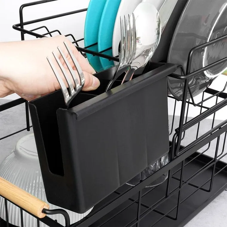Vilde, suszarka na naczynia, czarna dwupoziomowa, 48-29-28.5 cm