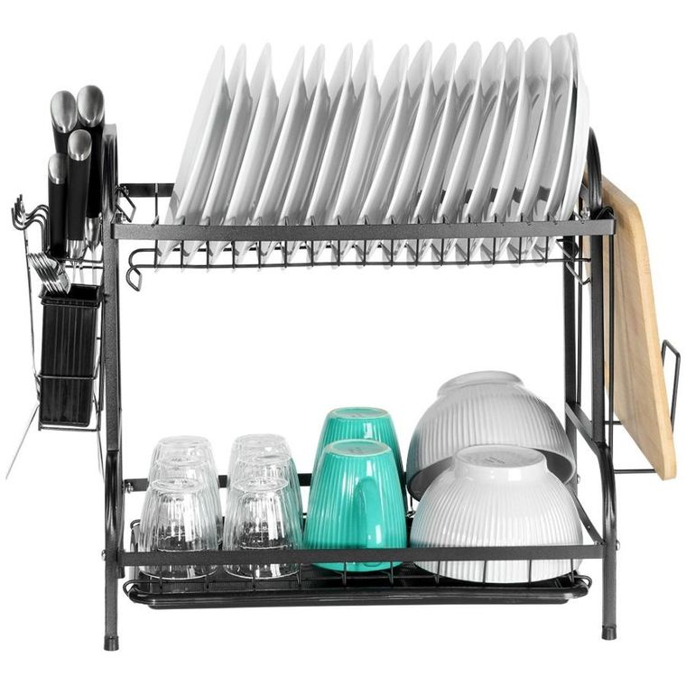 Vilde, suszarka na naczynia, metalowa, czarna, 2-poziomowa, 52-24,5-40 cm