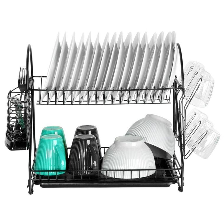Vilde, suszarka na naczynia, metalowa, czarna, 2-poziomowa, 53-24-38,5 cm
