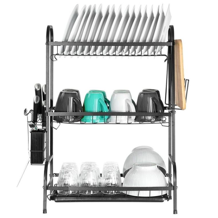 Vilde, suszarka na naczynia, metalowa, czarna, 3-poziomowa, 54,5-24,5-60 cm