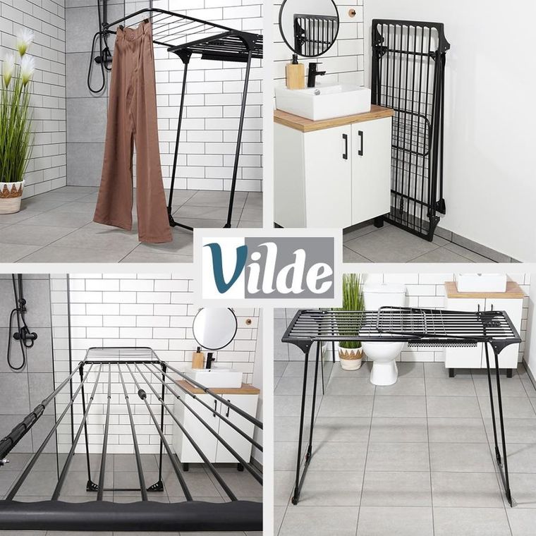 Vilde, suszarka na pranie, metalowa, czarna rozsuwana XXL, 204-260-56-103 cm