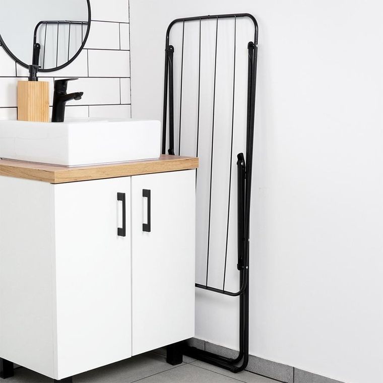 Vilde, suszarka na pranie metalowa, czarna składana 93-43-88 cm