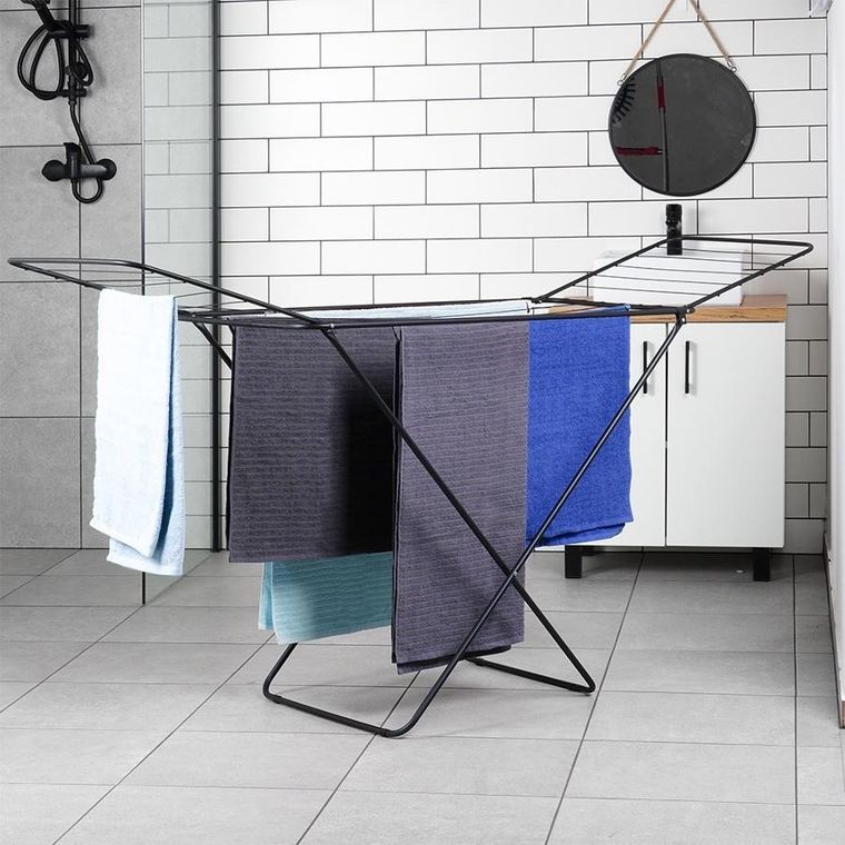 Vilde, suszarka na pranie, metalowa i rozkładana, czarna, 181 cm