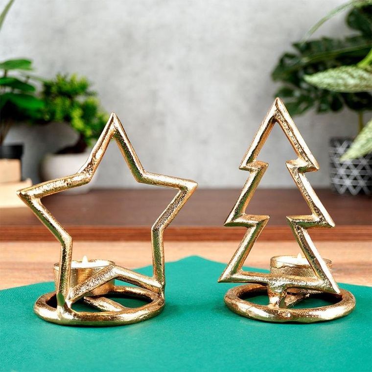 Vilde, świecznik na świeczkę tealight, aluminiowy złoty gwiazda, 15.5 cm