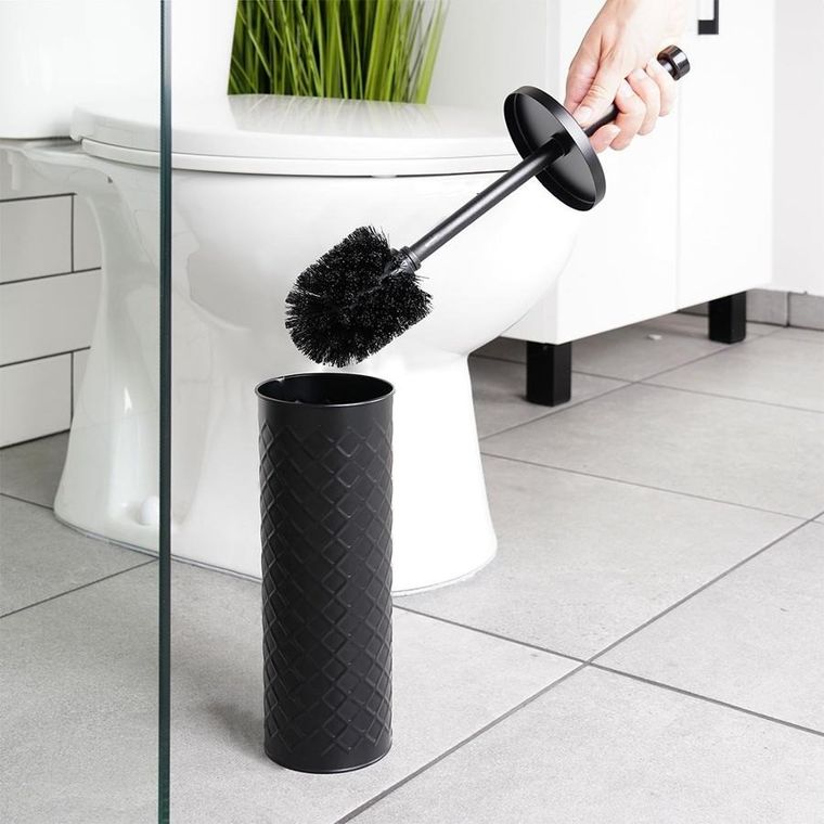 Vilde, szczotka do toalety ze stojakiem, metalowa czarna, 38-10 cm