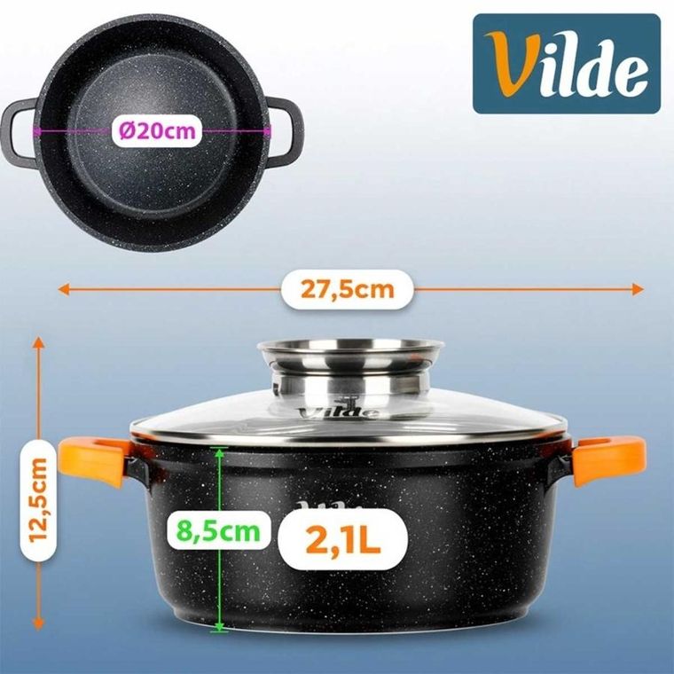 Vilde, Terruna Aroma, garnek ze szklaną pokrywką, granitowy, 20 cm, 2,1l