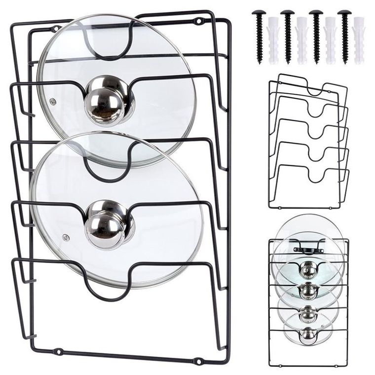 Vilde, wieszak na pokrywki, metalowy, czarny