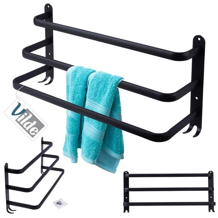 Vilde, wieszak na ręczniki aluminiowy, czarny, 50 cm
