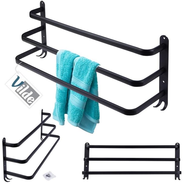 Vilde, wieszak na ręczniki aluminiowy, czarny, 60 cm