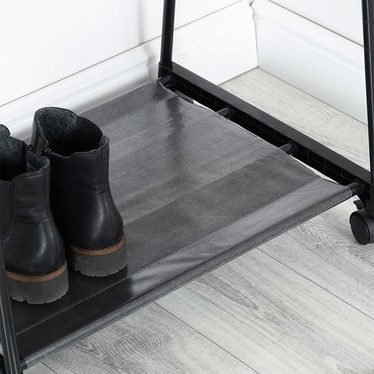 Vilde, wieszak, stojący na ubrania, metalowy czarny na kółkach, 88-44-160 cm