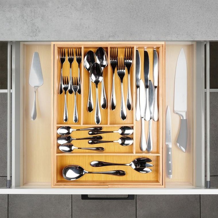 Vilde, wkład na sztućce do szuflady, rozsuwany, bambusowy, 35,5-54,5-45,5 cm