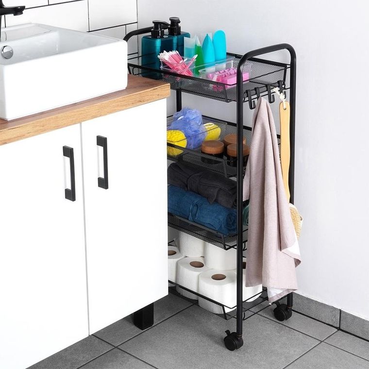 Vilde, wózek do przechowywania, metalowy czarny, 4-poziomowy