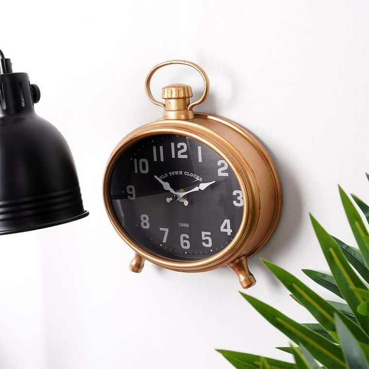 Vilde, zegar ścienny, złoty, czarny budzik, 20.5-24 cm