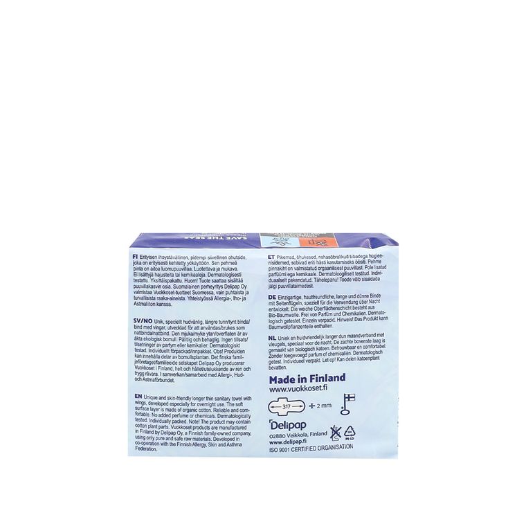 Vuokkoset, COTTON, Podpaski ze Skrzydełkami na Noc, Sensitive, 9 szt.