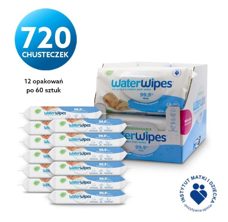 WaterWipes, BIO, biodegradowalne chusteczki, nawilżane wodą, 12-60 szt.