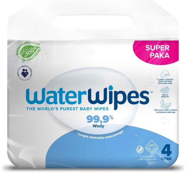 WaterWipes, BIO, chusteczki nawilżane, 4-60 szt.