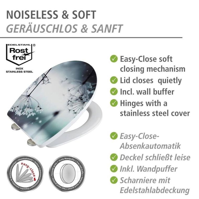 Wenko, deska sedesowa, Polar, z cichym domykaniem, Thermoplast, wzór roślinny