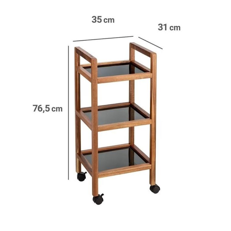 Wenko, Fondi, mobilny regał z drewna akacji, 3 poziomy, 76,5 cm