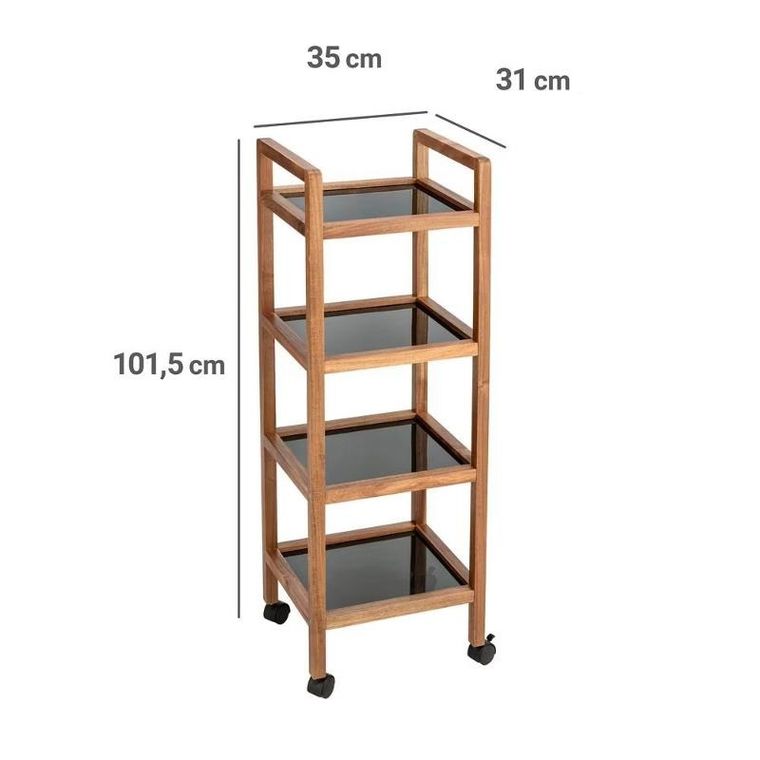 Wenko, Fondi, mobilny regał z drewna akacji, 4 poziomy, 101,5 cm