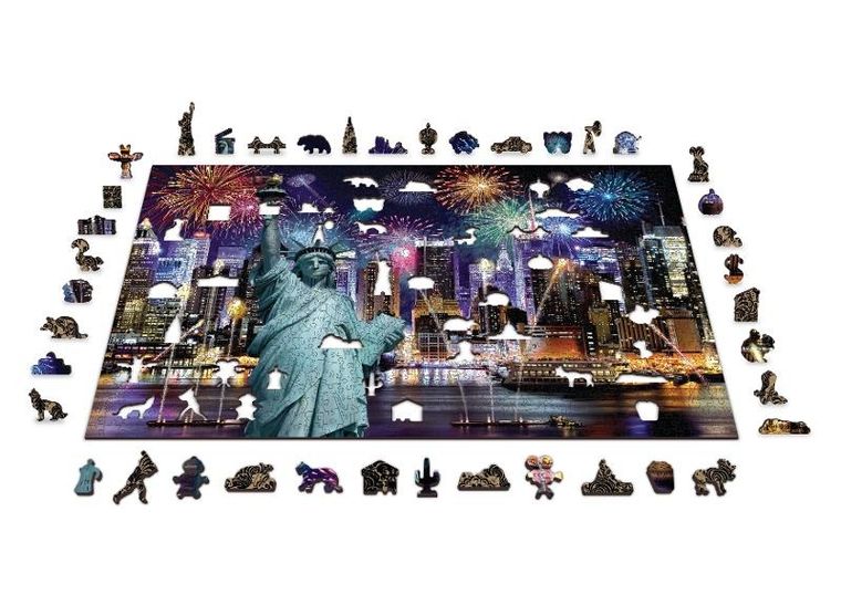 Wooden.City, Nowy Jork nocą, rozmiar XL, drewniane puzzle z figurkami, 1000 elementów