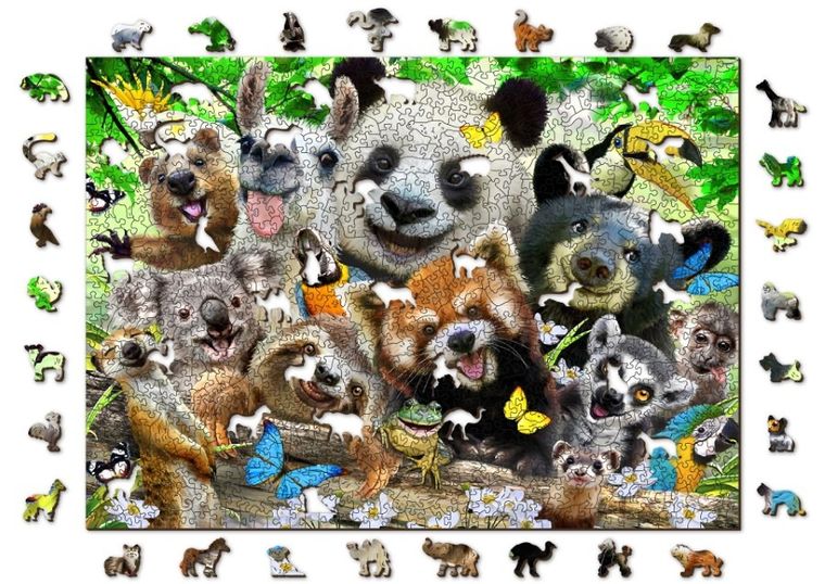 Wooden.City, Wesołe Selfie-Misie, drewniane puzzle z figurkami, 1010 elementów