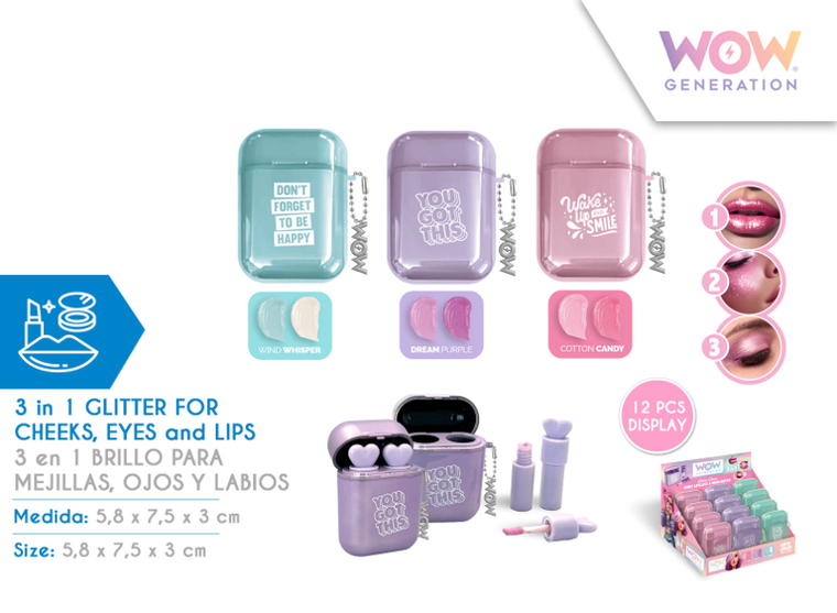 WOW Generation, zestaw brokatowych błyszczyków 3w1