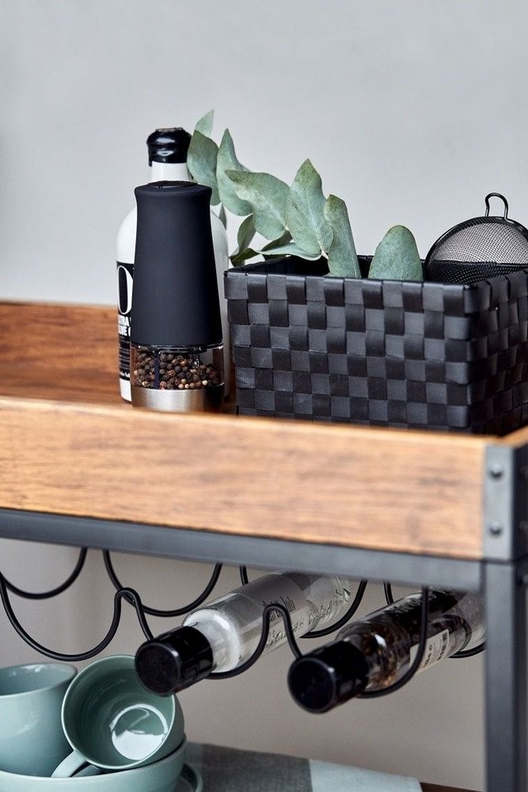 Wózek kuchenny Rustico, trójpoziomowy regał na kółkach, 80-89,5-40 cm