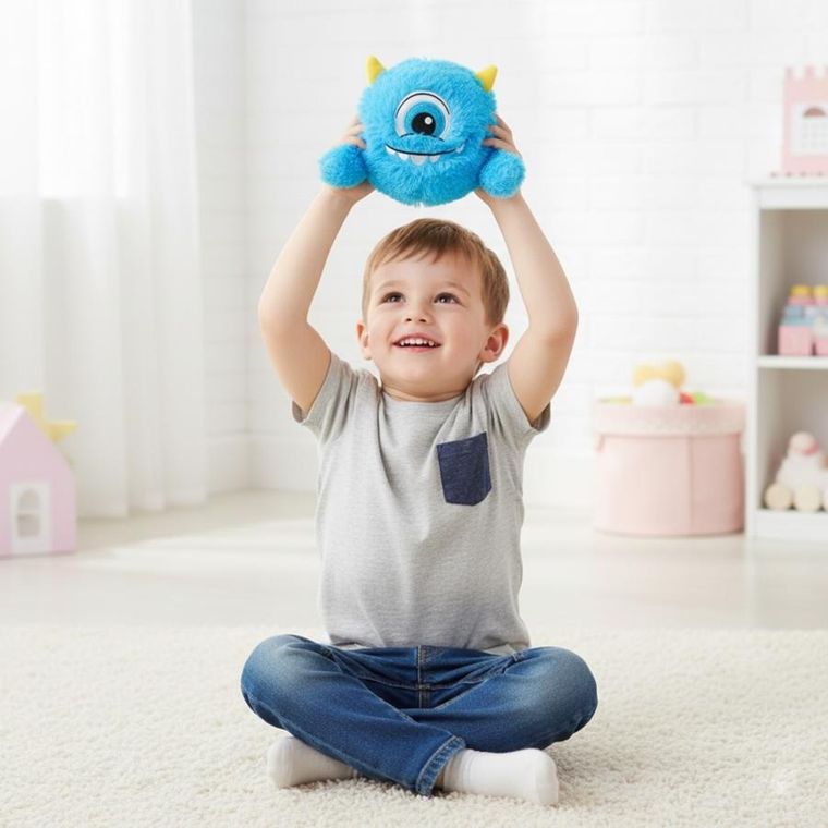 Xqmax, piłka pluszowa emoji z rączkami, niebieska, 23 cm