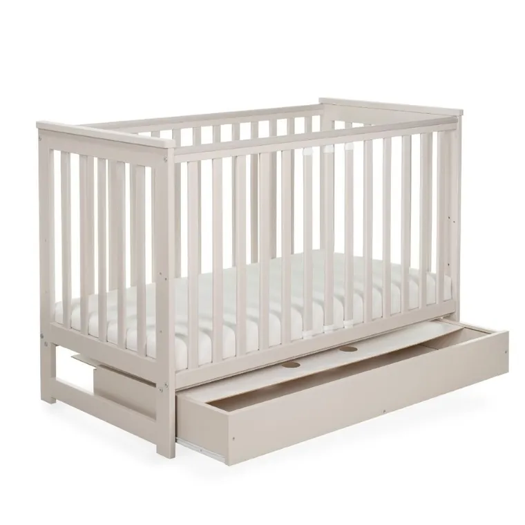 Yoonco, IWI, łóżeczko drewniane z szufladą i barierką, beż