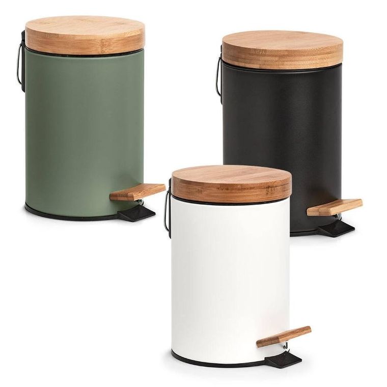 Zeller, kosz łazienkowy z metalu i bambusa, średnica 16,8 cm