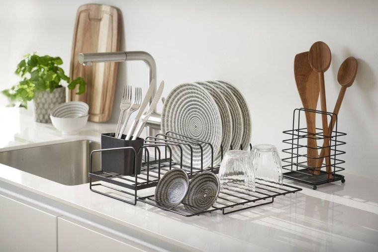 Zeller, ociekacz na naczynia z koszykiem na sztućce, metalowy