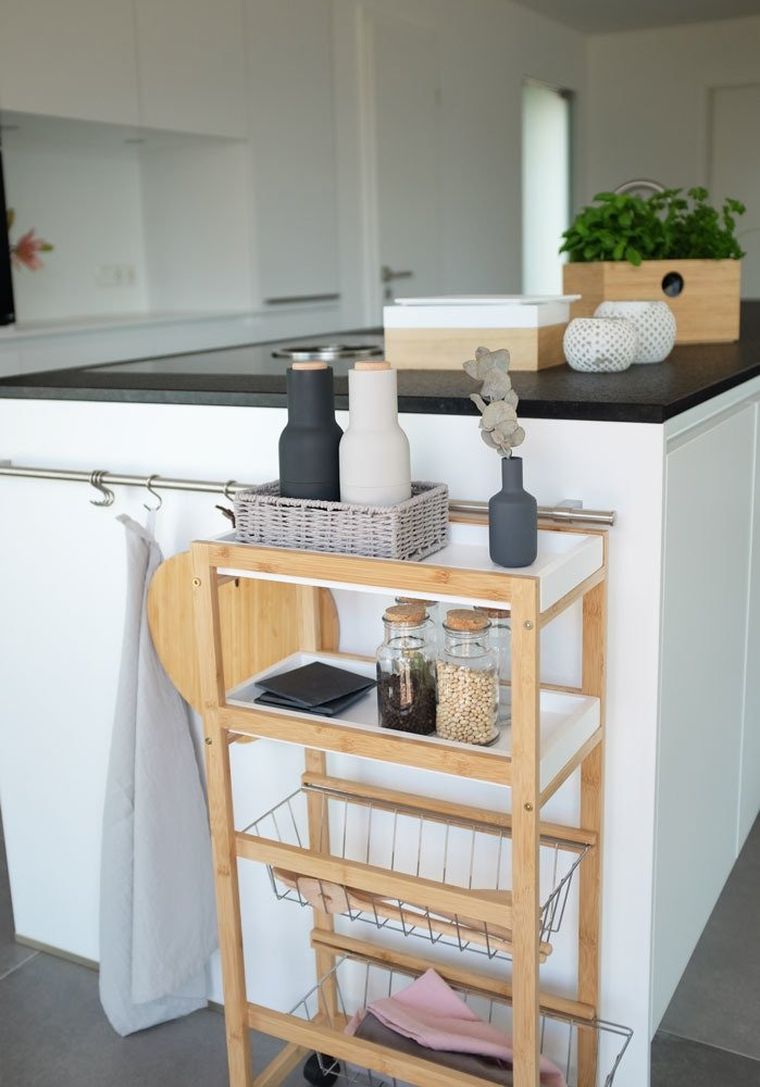 Zeller, wózek do kuchni, stolik z bambusa do serwowania dań, na kółkach