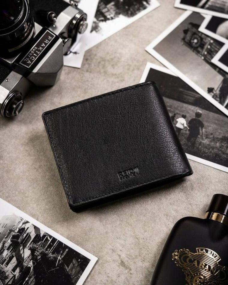 Zestaw: Portfel, Brelok, czarny, skórzany, RFID, Peterson