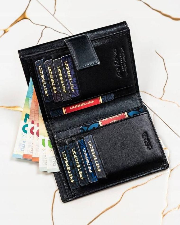 Zestaw: Portfel, Brelok, czarny, skórzany, RFID, Peterson