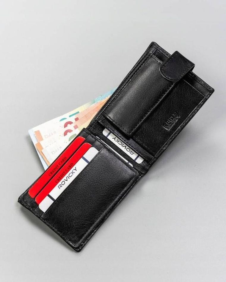 Zestaw: Portfel, Brelok, czarny, skórzany, Rovicky