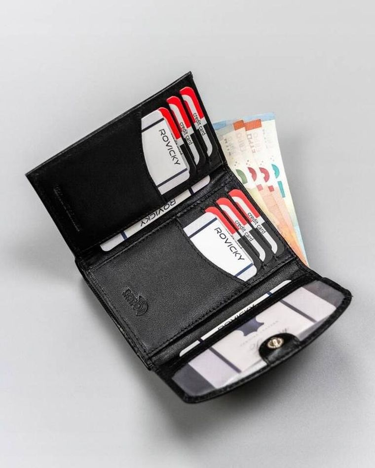 Zestaw: Portfel, Brelok, czarny, skórzany, Rovicky