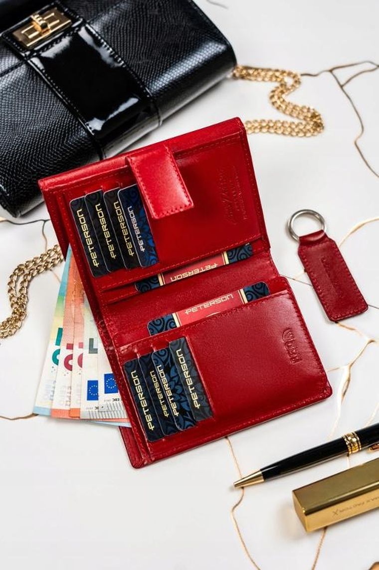 Zestaw: Portfel, Brelok, czerwony, skórzany, RFID, Peterson