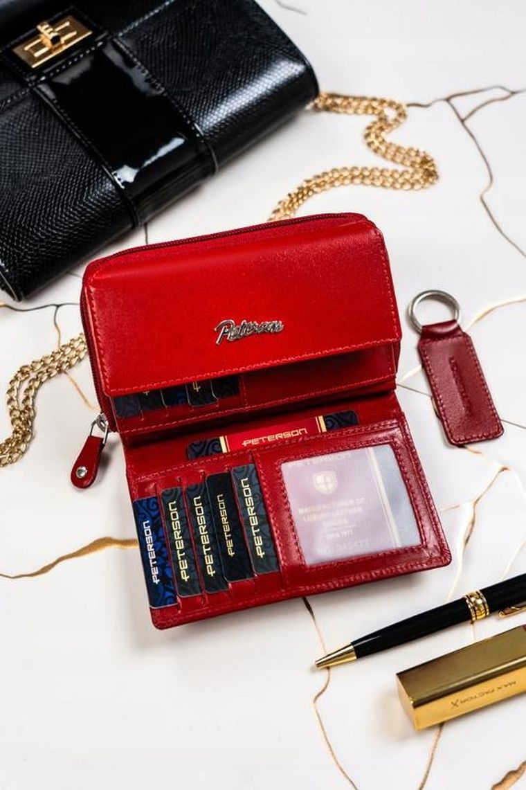 Zestaw: Portfel, Brelok, czerwony, skórzany, RFID, Peterson