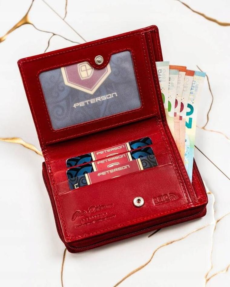 Zestaw: Portfel, Brelok, czerwony, skórzany, RFID, Peterson