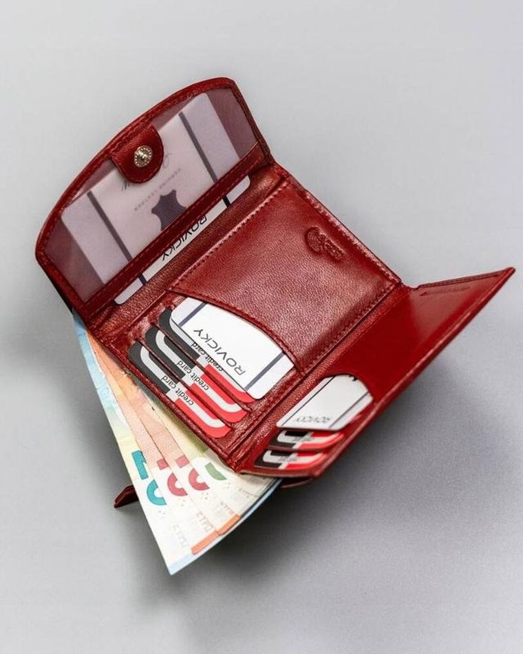 Zestaw: Portfel, Brelok, czerwony, skórzany, Rovicky