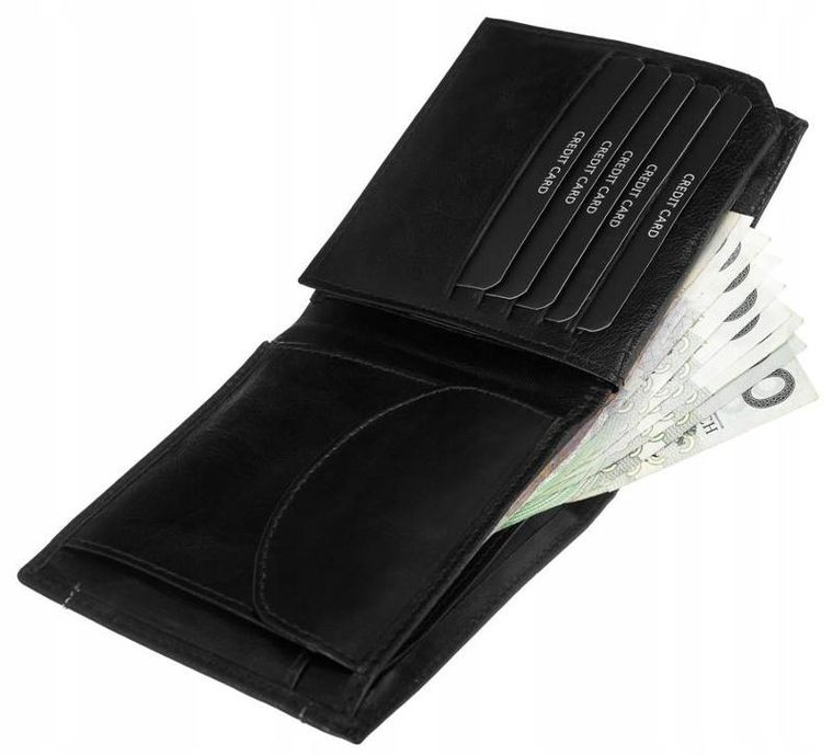 Zestaw: Portfel, Etui na karty, Brelok, czarny, skórzany, Cavaldi