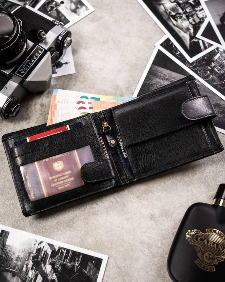 Zestaw prezentowy: Portfel, Brelok, czarny, skórzany, Peterson