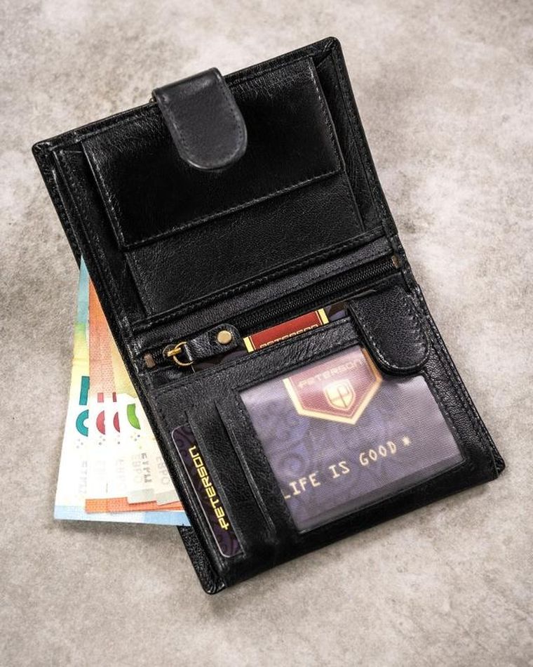 Zestaw prezentowy: Portfel, Brelok, czarny, skórzany, Peterson